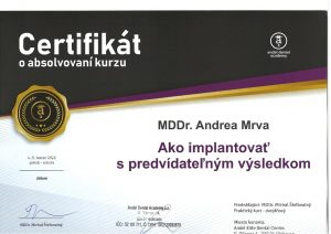 Certifikát - Ako implantovať s predvídateľným výsledkom