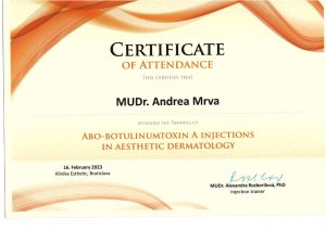 Certifikát - Abo-Botulinumtoxin a injections in aesthetic dermatology